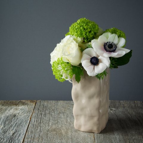 Arrangement in Grey Vase - Anemone and Roses